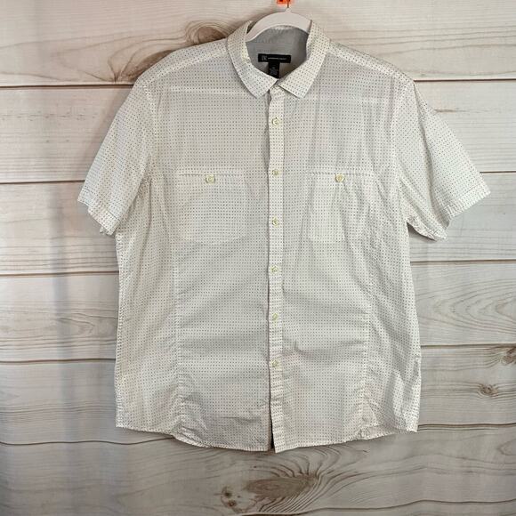 INC White & Gray Short Sleeve Button Up Size XL - Picture 1 of 4